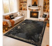 Générique Lavable Tapis Damas Halloween Interieur 180x200 cm | Tapis Salon Toile d'araignée Noir et Or, Chambre, Cuisine, Moquette Motif Antidérapant, Poil Ras, Doux QAZ190