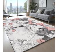 Générique Lavable Tapis Illustration Mignon NœUd Papillon Chat Antidérapante Doux Poil Ras Tapis pour Salon Chambre Couloir Chambre d'enfant et Bébé Blanc Gris, 140 x 200 cm