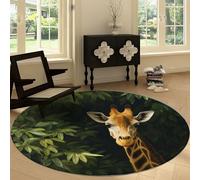 Générique Lavable Tapis Rond 120 cm, Animal Portrait De Girafe Plantes Motif Doux Antidérapant Tapis à Poils Courts Photographie De Nature Flanelle pour Chambre Salon Cuisine Bureau Décorations