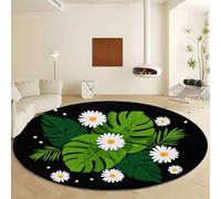 Générique Lavable Tapis Rond 150 cm, Plantes À Feuilles Et Fleurs De Monstera Motif Doux Antidérapant Tapis à Poils Courts Minimalisme Flanelle pour Chambre Salon Cuisine Bureau Décorations