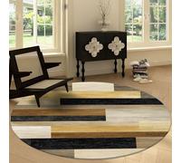 Générique Lavable Tapis Rond 180 cm, Abstrait Géométrie du Veinage du Bois Motif Doux Antidérapant Tapis à Poils Courts Style Rétro Flanelle pour Chambre Salon Cuisine Bureau Décorations