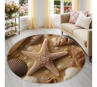 Générique Lavable Tapis Rond 180 cm, Côtier Plage Moderne Étoile De Mer Coquillages Tapis de Salon Antidérapant Poil Ras pour Chambre d'enfant, Bureau & Ados, Décoration Intérieure, Marron