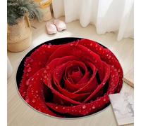 Générique Lavable Tapis Ronds pour Décoration du Salon 150 cm, Romance Fleurs Rose Étamines Imprimer Rouge Chinois Antidérapant Tapis à Poils Ras - Convient pour Nursery Chambre d'enfants