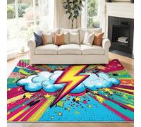 Générique Lavable Tapis Salon 40 x 60 cm, Classique Pop Art Éclairs Nuages Étoiles Tapis Antidérapant Poil Ras pour Chambre d'enfant, Bureau & Ados, Décoration Intérieure Tapis de Sol, Multicolore