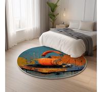 Générique Lavables Tapis De Chaise Gaming Orange Bleu Tapis Round Vif Citrouille Écouteurs pour Salle à Manger Porche 150 cm