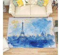 Générique Lavables Tapis de Salon Aquarelle BâTiments Parisiens, 140x200 cm Entretien Facile Intérieur Moquette - Bleu Grande Tapis Poils Ras Antidérapant pour Chambre d'enfant et Adulte
