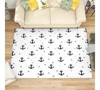 Générique Lavables Tapis de Salon Blanc, 140x200 cm Entretien Facile Intérieur Moquette - Imprimé Ancre Nautique Grande Tapis Poils Ras Antidérapant pour Chambre d'enfant et Adulte