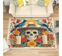 Générique Lavables Tapis de Salon Fleur TêTe de Mort ColoréE, 160x230 cm Entretien Facile Intérieur Moquette - Multicolore Grande Tapis Poils Ras Antidérapant pour Chambre d'enfant et Adulte