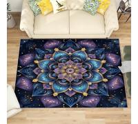 Générique Lavables Tapis de Salon Fleurs de Mandala de RêVe, 140x200 cm Entretien Facile Intérieur Moquette - Violet Grande Tapis Poils Ras Antidérapant pour Chambre d'enfant et Adulte