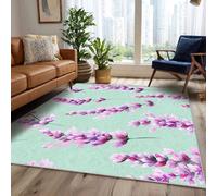 Générique Lavande Fleur Tapis 100x100 Lavable, Ultra-Fin Poil Ras Doux Pourpre Fleurs Plante Belle Moquette Salon, Chambre, Cuisine, Decoration Salle Intérieurs Carpet, Antidérapant