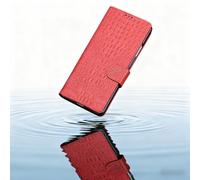 Générique Leather Wallet Case for iPhone 17 Pro Max/17 Pro/17 Air/17, Genuine Leather Crocodile-Texture Flip Folio with Card Slots & Stand, TPU Bumper, Raised Edges for Lens & Screen(Red,17 Air)