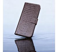 Générique Leather Wallet Case for iPhone 17 Pro Max/17 Pro/17 Air/17, Genuine Leather Crocodile-Texture Flip Folio with Card Slots & Stand, TPU Bumper, Raised Edges for Lens & Screen(Brown,17)