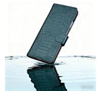 Générique Leather Wallet Case for iPhone 17 Pro Max/17 Pro/17 Air/17, Genuine Leather Crocodile-Texture Flip Folio with Card Slots & Stand, TPU Bumper, Raised Edges for Lens & Screen(Green,17)