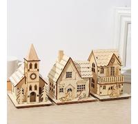 Générique LED Maisons De Village De | Maison Village De Noel | Maison en Bois Lumineuse | Miniature avec des Lumières | Décoration De Table De Vacances | Décoration D'intérieur 3 Pièces