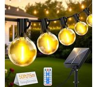 Générique LED Solaire Guirlande Lumineuse Exterieure - 15M 20+1 G40 Dimmables Ampoules avec Télécommande, IP44 Étanche Jaune Chaud Lumiere Exterieur pour Jardin Terrasse Pergola Balcon Fêtes