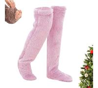 Générique Leeope Goose down Knee Socks for Christmas, Winter Warm Fuzzy Thigh High Socks for Women, One Size Fits Most (Pink)