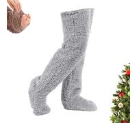 Générique Leeope Goose down Knee Socks for Christmas, Winter Warm Fuzzy Thigh High Socks for Women, One Size Fits Most (Grey)