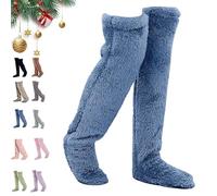 Générique Leeope Goose Down Knee Socks for Christmas, Winter Warm Long Fuzzy Thigh High Socks, Christmas Plush Sock (Blue)