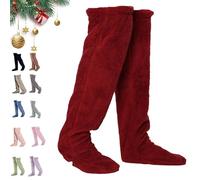 Générique Leeope Goose Down Knee Socks for Christmas, Winter Warm Long Fuzzy Thigh High Socks, Christmas Plush Sock (Wine Red)