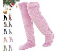 Générique Leeope Goose Down Knee Socks for Christmas, Winter Warm Long Fuzzy Thigh High Socks, Christmas Plush Sock (Pink)