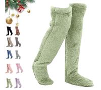 Générique Leeope Goose Down Knee Socks for Christmas, Winter Warm Long Fuzzy Thigh High Socks, Christmas Plush Sock (Green)
