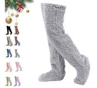 Générique Leeope Goose Down Knee Socks for Christmas, Winter Warm Long Fuzzy Thigh High Socks, Christmas Plush Sock (Light Gray)