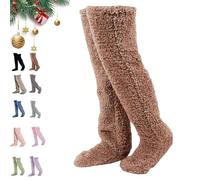 Générique Leeope Goose Down Knee Socks for Christmas, Winter Warm Long Fuzzy Thigh High Socks, Christmas Plush Sock (Brown)