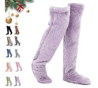 Générique Leeope Goose Down Knee Socks for Christmas, Winter Warm Long Fuzzy Thigh High Socks, Christmas Plush Sock (Purple)