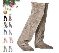 Générique Leeope Goose Down Knee Socks for Christmas, Winter Warm Long Fuzzy Thigh High Socks, Christmas Plush Sock (Light Brown)