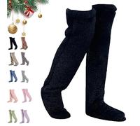 Générique Leeope Goose Down Knee Socks for Christmas, Winter Warm Long Fuzzy Thigh High Socks, Christmas Plush Sock (Black)