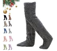 Générique Leeope Goose Down Knee Socks for Christmas, Winter Warm Long Fuzzy Thigh High Socks, Christmas Plush Sock (Smoky Gray)