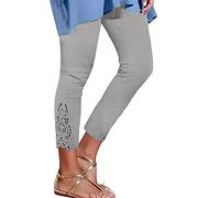 Générique Legging 3/4 Femme Taille Haute Capri Court avec Dentelle Patchwork Extensible Elastique Couleur Unie Doux Confortable pour Yoga Fitness Gym Course A Pied Plage Et Quotidiennes