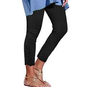 Générique Legging 3/4 Femme Taille Haute Capri Court avec Dentelle Patchwork Extensible Elastique Couleur Unie Doux Confortable pour Yoga Fitness Gym Course A Pied Plage Et Quotidiennes