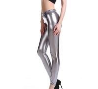 Générique Legging Femme, Leggings Femme Métallique Brillant pour Brillants Costume Disco Liquide Pantalon Long Extensible Carnaval Fête À Thème, Bad Taste Party Années 80, Silber