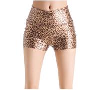 Générique Leggings Haute Femme imprimé léopard Simili Cuir Chauds Short Pantalon Ventre serré pour Hiver (Orange, M)