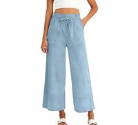 Générique Leinenhose Damen Lang Stoffhose Damen Elegant Baumwoll Leinen Hosen Jogginghose Weite Bein Hose Einfarbig Freizeithose Elastisch Bund Sporthose Bequem Luftige Sommerhose mit Taschen