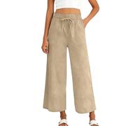 Générique Leinenhose Damen Lang Stoffhose Damen Elegant Baumwoll Leinen Hosen Jogginghose Weite Bein Hose Einfarbig Freizeithose Elastisch Bund Sporthose Bequem Luftige Sommerhose mit Taschen