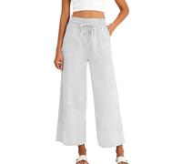 Générique Leinenhose Damen Lang Stoffhose Damen Elegant Baumwoll Leinen Hosen Jogginghose Weite Bein Hose Einfarbig Freizeithose Elastisch Bund Sporthose Bequem Luftige Sommerhose mit Taschen