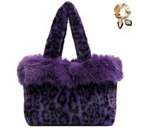 Générique Leopard Plush Tote Bag, Winter Soft Faux Fur Shoulder Underarm Bag, Stylish Cute Cheetah Print Purse Handbag for Women