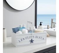 Générique Les Flots Bleus Panier de Rangement en Bois Marin, Blanc et Bleu, Style Bord de Mer, Boîte Décorative pour Salle de Bain, 26 x 10 x 9 cm