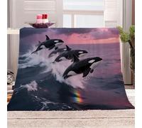 Générique Les Orques Sautent Hors De La Mer-17 Plaid Couverture Polaire Flanelle en Microfibre,Jeté de Canapé 150x200 Vie Marine,Plaid Chaud et Doux en Peluche