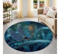 Générique Libellules Brins Herbe Tapis Rond Enfant 180 cm, Lavable & Antidérapant, Multicolore Fantastique Raffiné Animaux Tapis de Jeux Doux pour Chambre Bébé & Nurserie