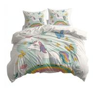 Générique Licorne Et Papillon De Dessin Animé 3D Imprimé Housse de Couette Parure de Lit 2 Personnes 200 x 200 cm, Vert Pâle Microfibre Ensemble de Literie avec Housses de Couettes Taies d'oreillers