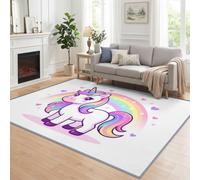 Générique Licorne Irisé Doux Tapis 120x170 cm | Poil Ras Utilisable toute l'année Dessin Animé Mignon Conte De Fées Tapis, pour Chambre Salle Manger Bureau Cuisine