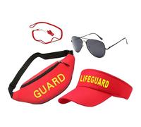 Générique Lifeguard Verkleidung - Anpassbares Rettungsschwimmer Set Accessoires, Hüfttasche Sonnenblende Sonnenbrille Pfeife, Klassischer Stil | Perfektes Event Kostüm Für Festival Strandfeier Sommer