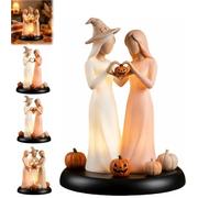 Générique Light-Up Ghost Sisters Figurine,Handcrafted Spooky Sweet Friendship Sculpture,Halloween Holding Hands Heart Shape Warm Glow Pumpkin,for Home Bedroom Living Room Office Table Decor