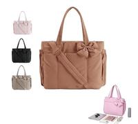 Générique Light Weight Crush Bow Tote Bags for Women with Detachable Bow, Water-Resistant Large Capacity Handbag (Brown)