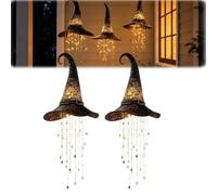 Générique Lighted Witch Hat Hanging Chime,LED Halloween Hanging Decor with Glowing Witch Hat and Cascading Stars,for Porch, Tree, Window, Entryway, Indoor Outdoor Party Decor,Arts Gift