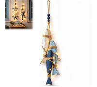 Générique Lighted Wooden Starfish & Fish Hanging Decor,Coastal Beachy Wall Art Hanging Ornament with LED, Mediterranean Ocean Theme Nautical Wall Decor,for Bathroom,Porch,Window,Entryway