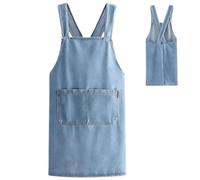 Générique Lightweight Cotton Apron with Front Pocket & Cross Back, Soft Denim Style Kitchen Apron for Men & Women, Comfortable Jean Cooking Apron for Baking, BBQ, Gardening & Workshop